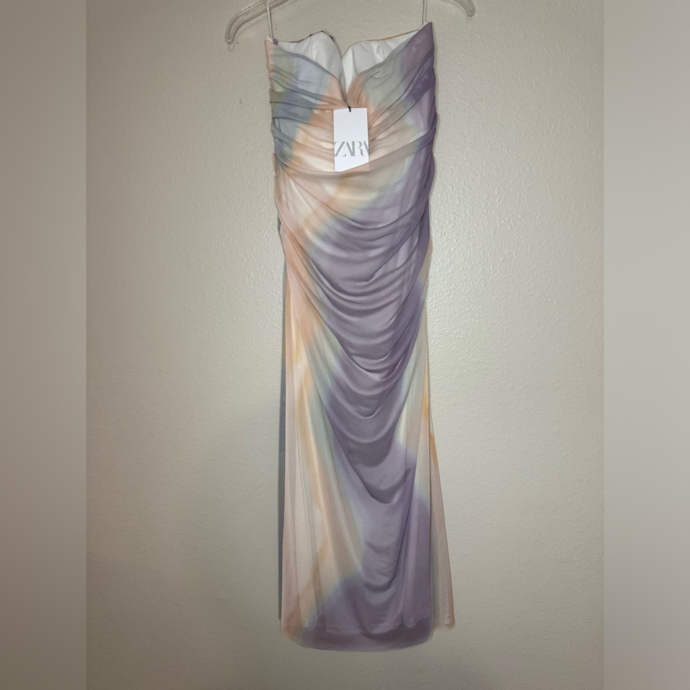 ZARA STRAPLESS PRINTED TULLE DRESS - Picture 2 of 3